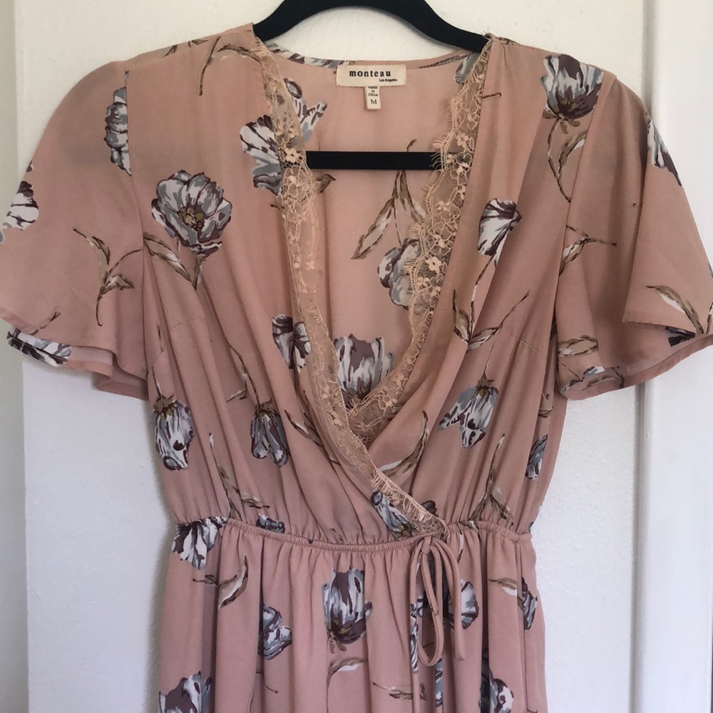Floral, blush colored maxi dress